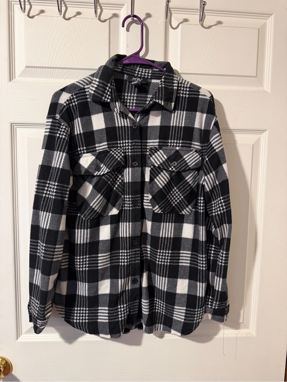 Black & White Plaid Button-Down Shirt Jacket